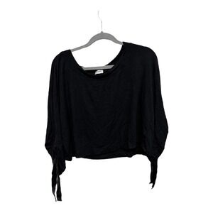 Le Marche Black Purple Velvet Tie Long Sleeve Crop Top Size Medium